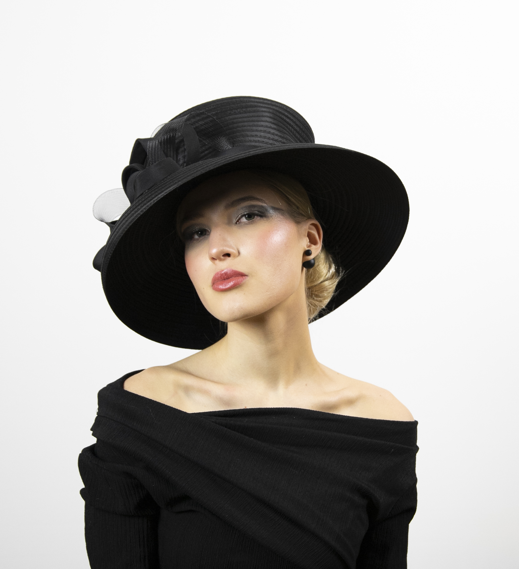 Black wide brim hat to wear at funerals, weddings, races. - Image 4