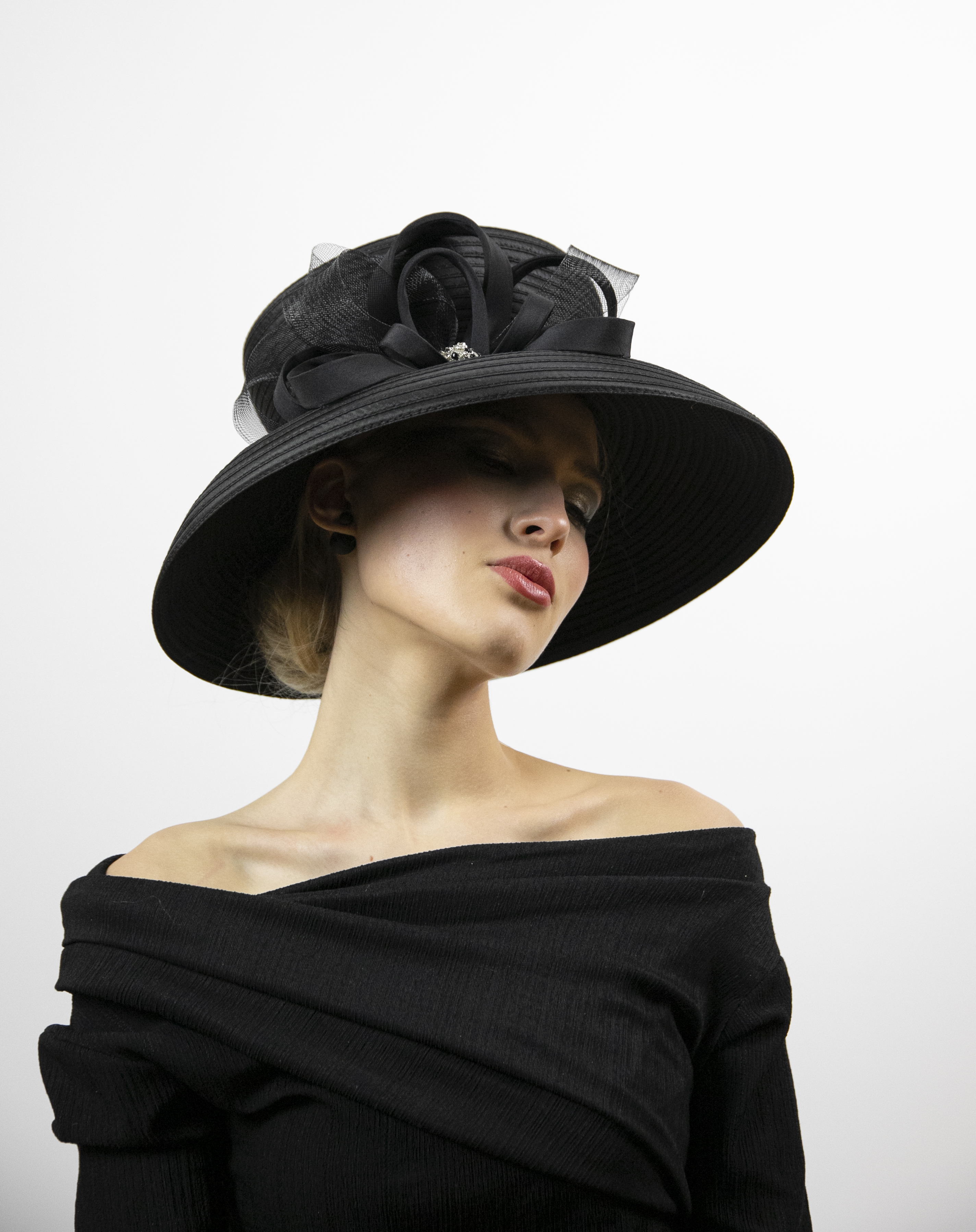 Black wide brim hat to wear at funerals, weddings, races. - Image 6