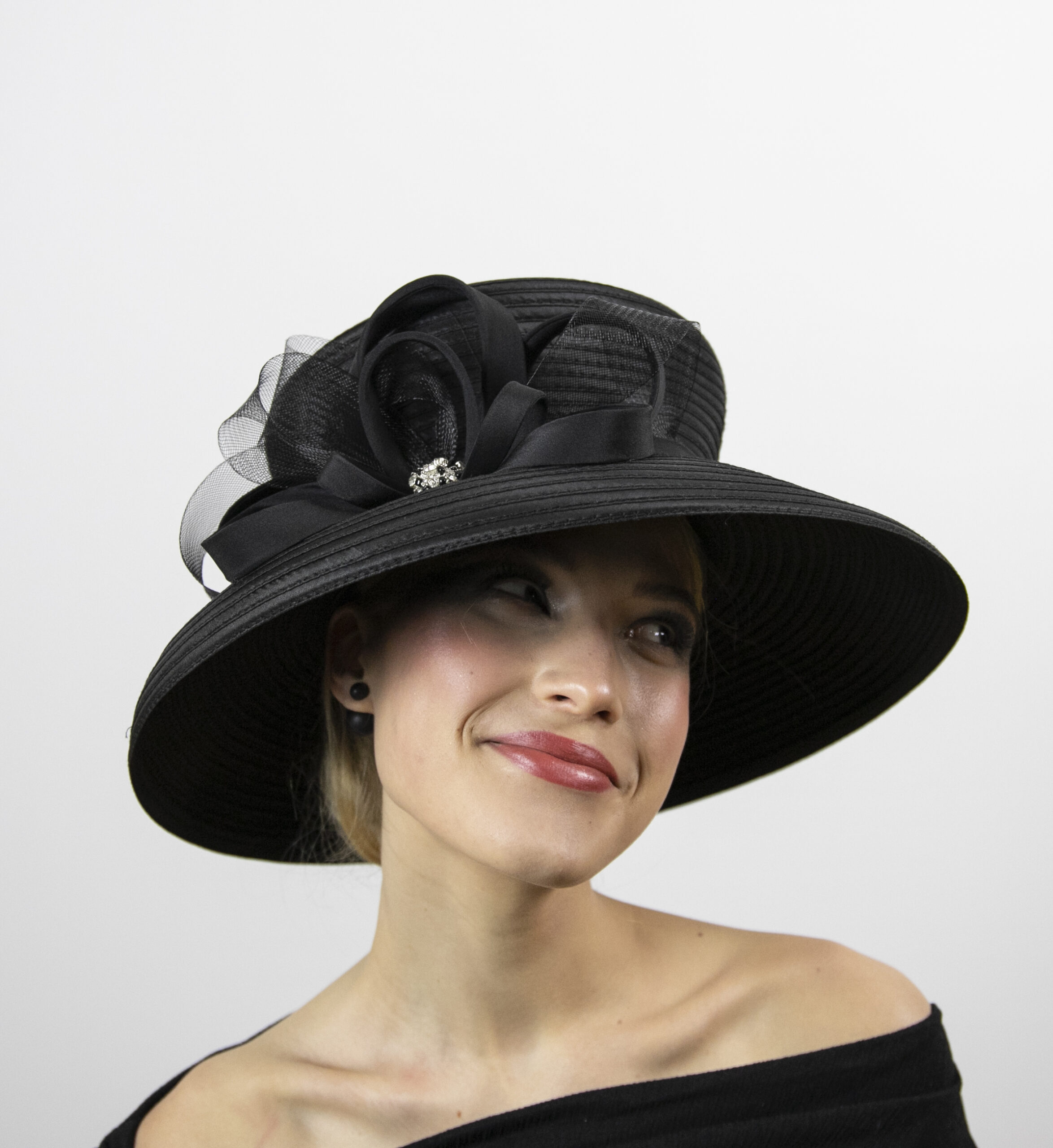 Black wide brim hat to wear at funerals, weddings, races. - Image 2