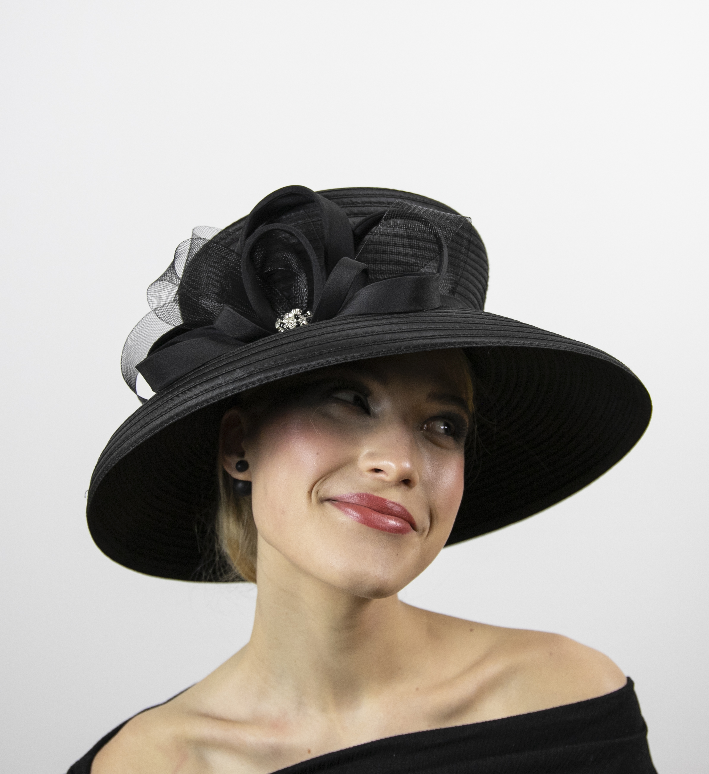 Black wide brim hat to wear at funerals, weddings, races. - Image 2