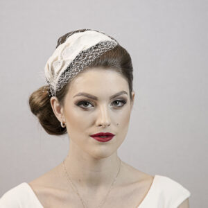 Ivory white bridal headpiece. Wedding hat.