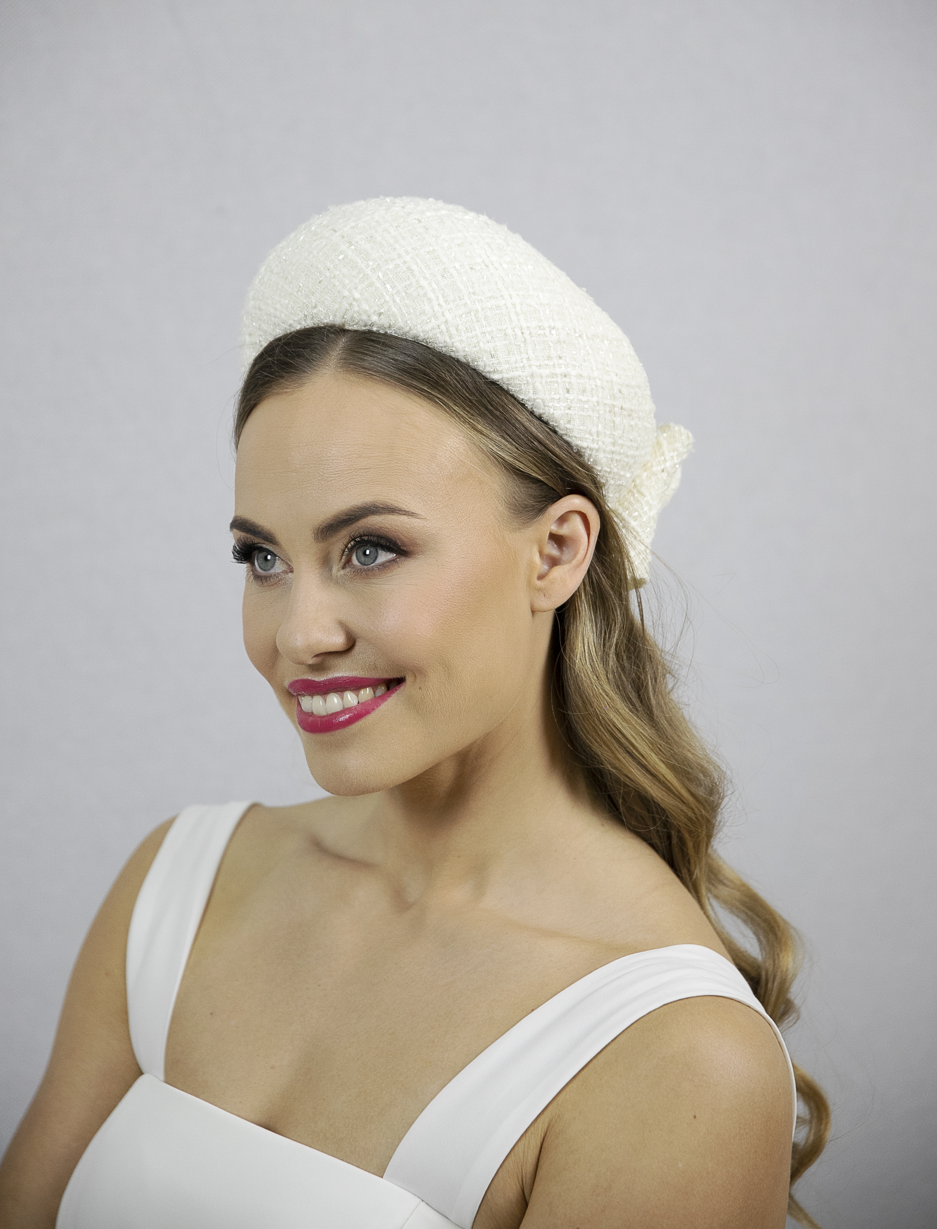 Ivory wide headband hat for women.