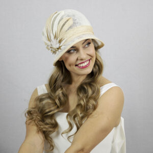 Ivory white vintage style cloche hat for women.
