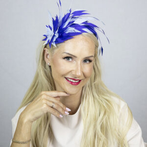 Blue feather fascinator for the weddings, Ascot, Derby.