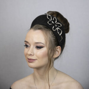 Black halo headband hat from velour felt.