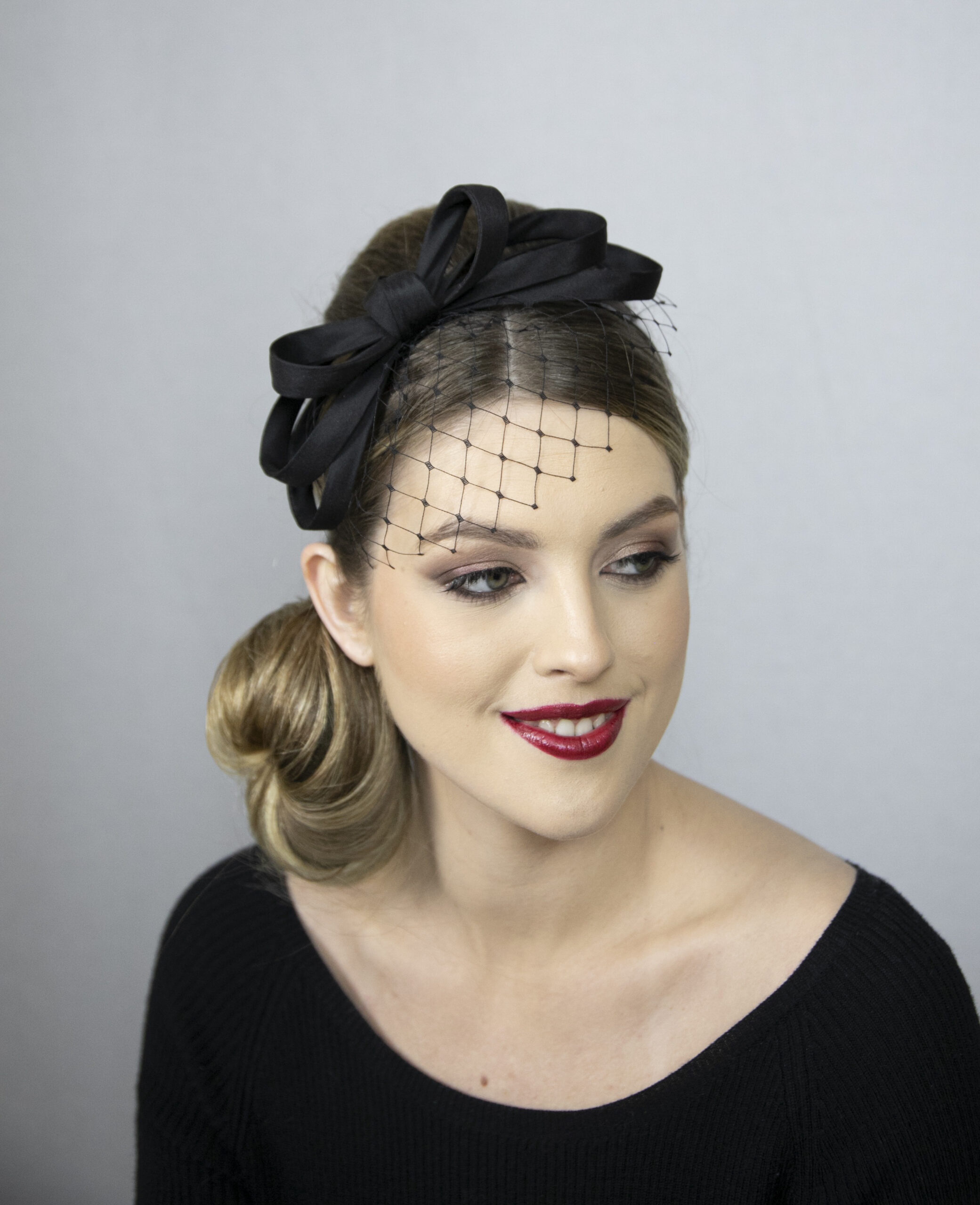 Black fascinator with short net. Very popular design! - Image 4