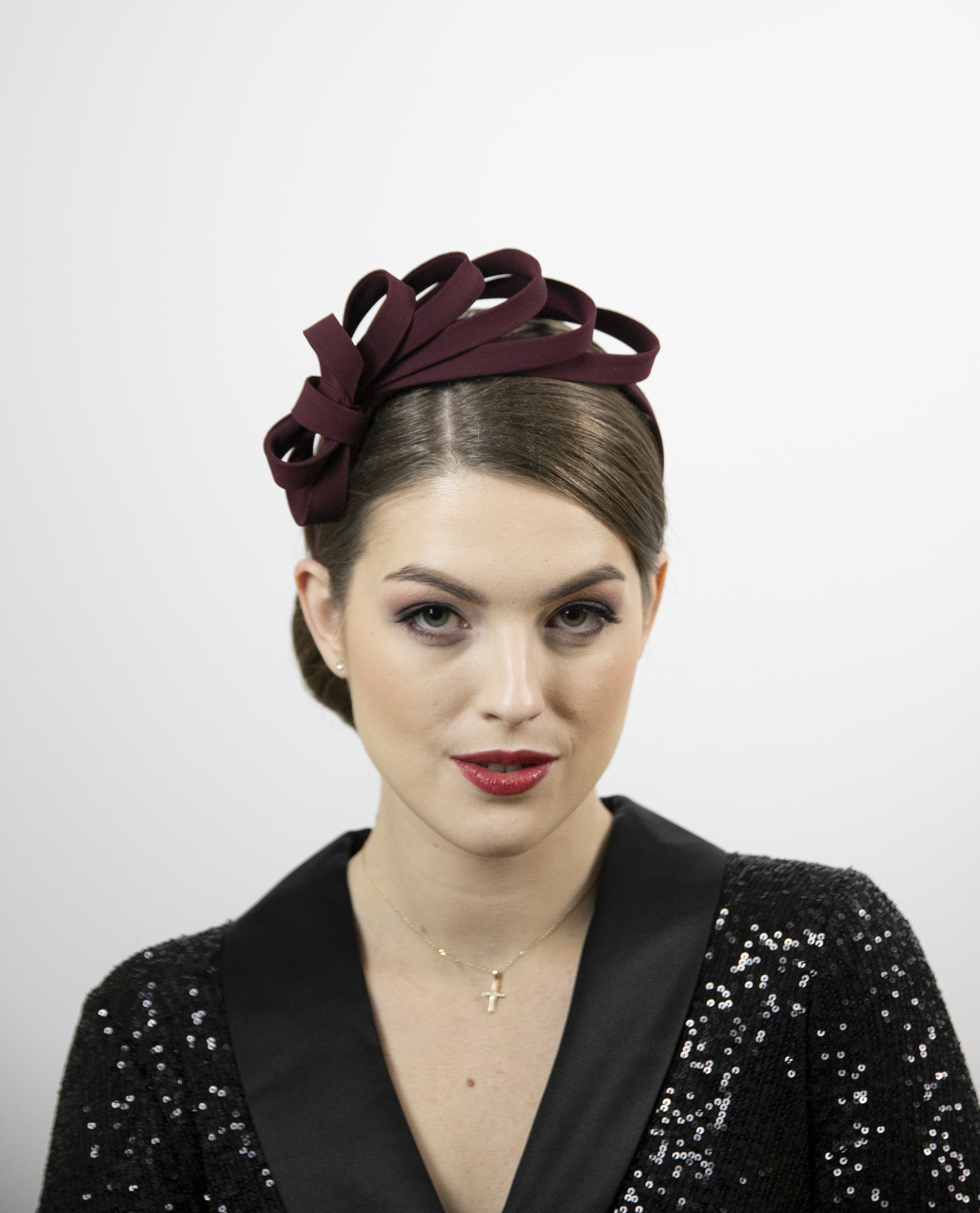 Burgundy red, red wine fascinator. Red fascinator.