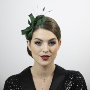 Green fascinator with feathers. Christmas fascinator.