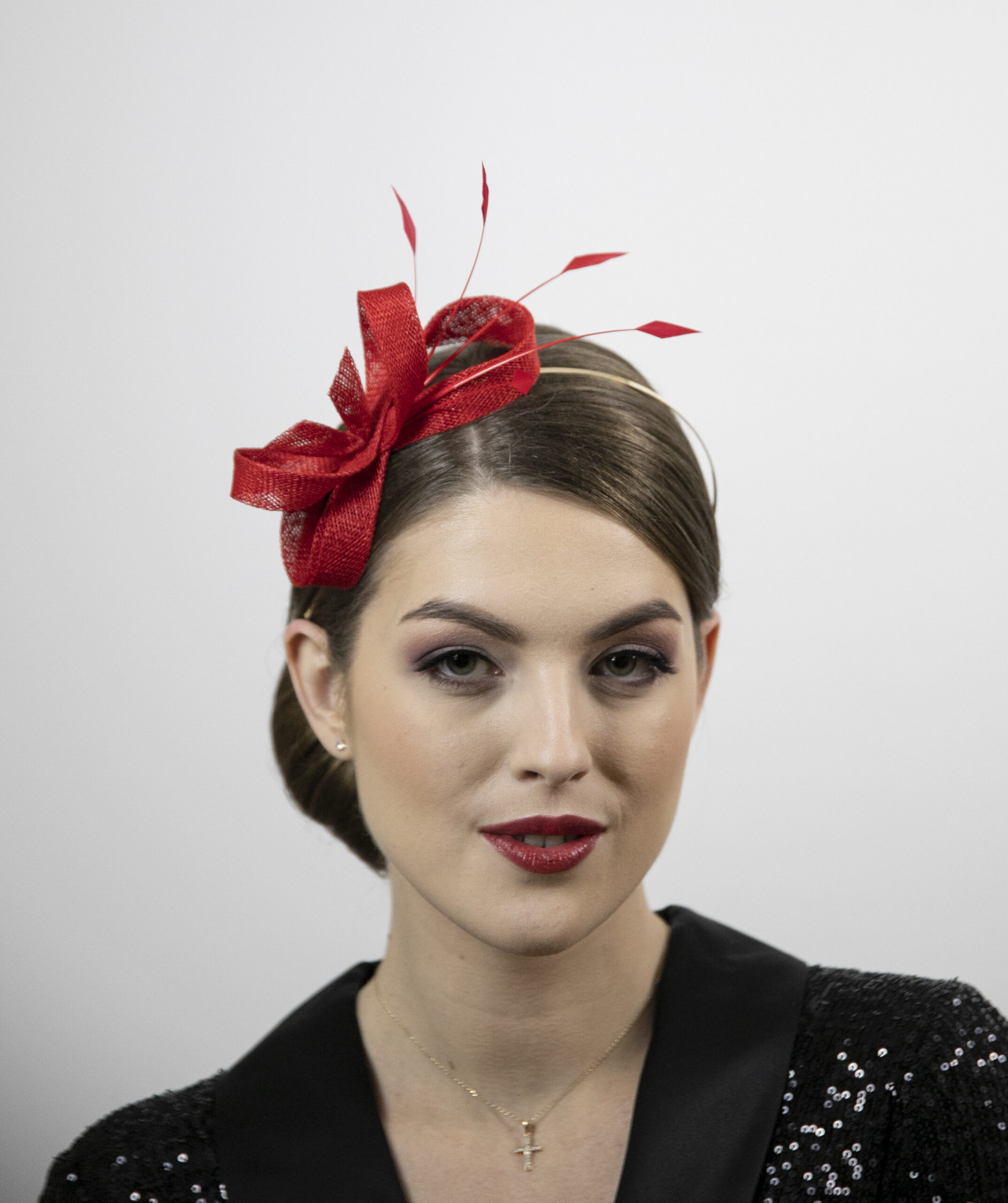 Red small fascinator. Red feather fascinator. - Image 3