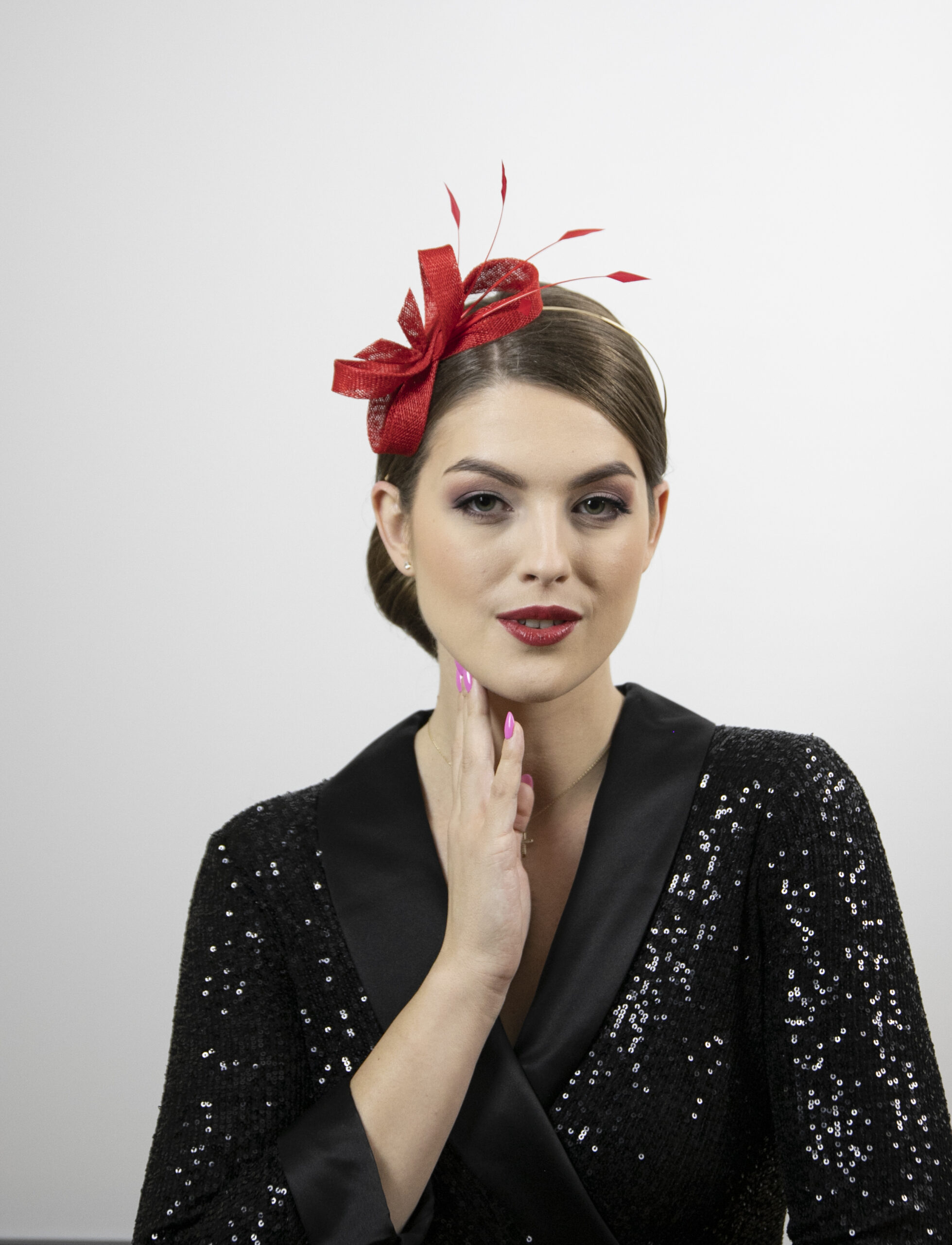 Red small fascinator. Red feather fascinator. - Image 4