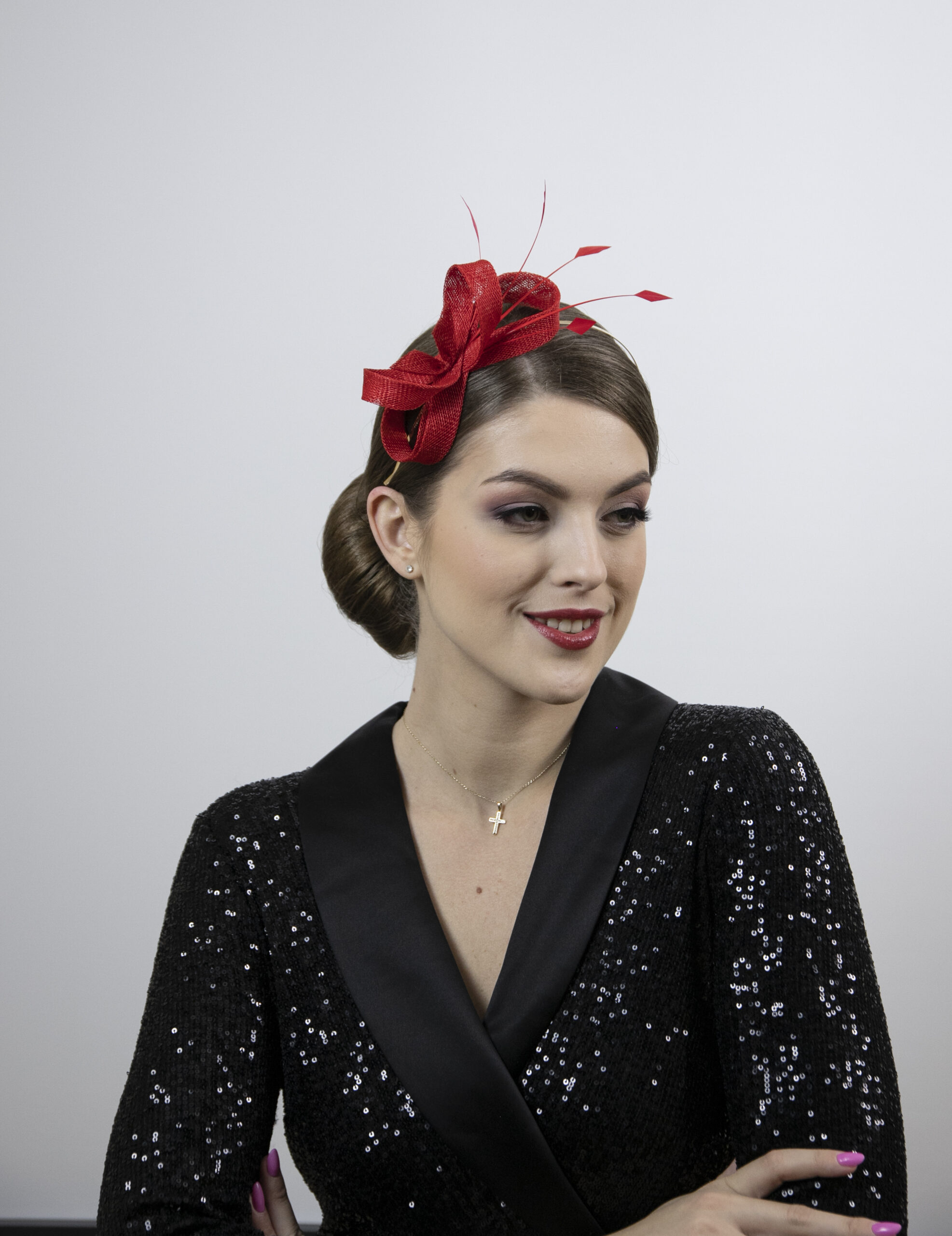 Red small fascinator. Red feather fascinator. - Image 6