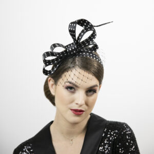 Black and white polka dot fascinator headpiece. Designer hat!