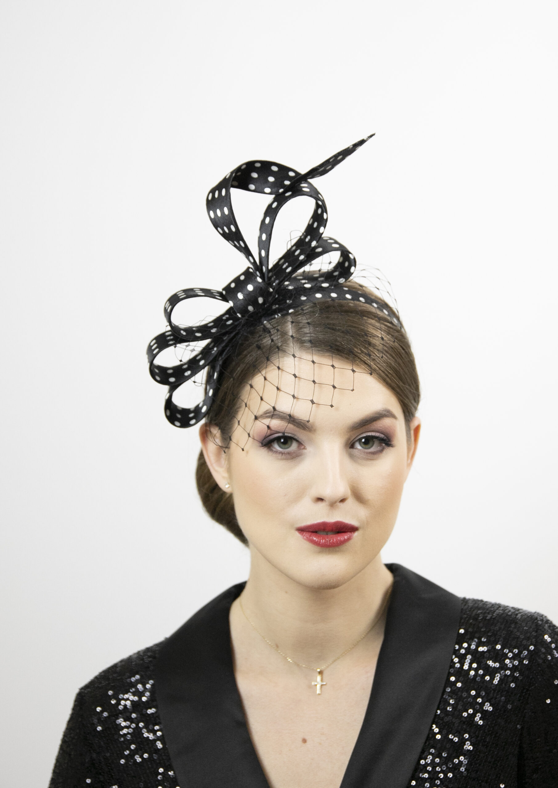 Black and white polka dot fascinator headpiece. Designer hat! - Image 5