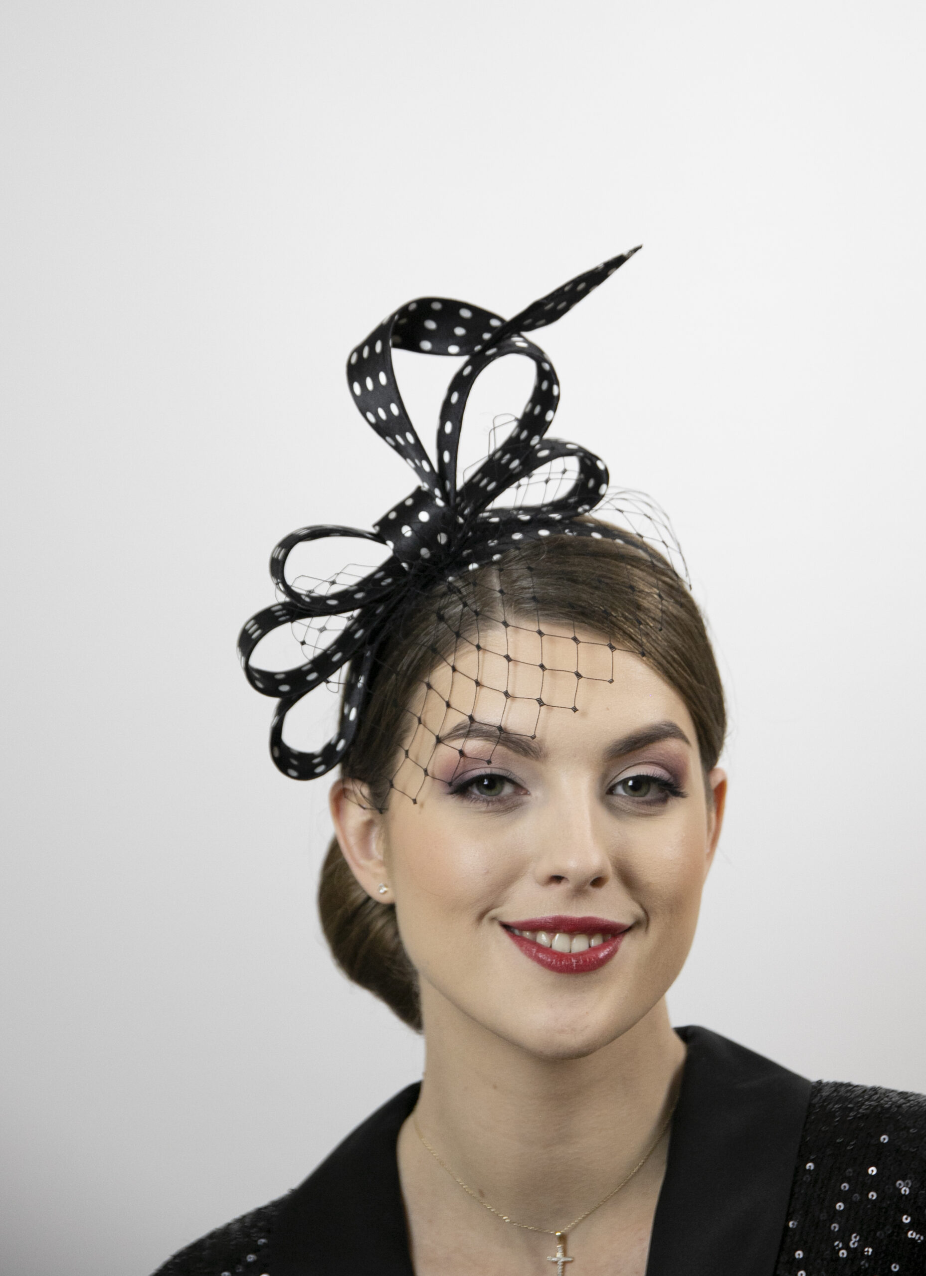 Black and white polka dot fascinator headpiece. Designer hat! - Image 4