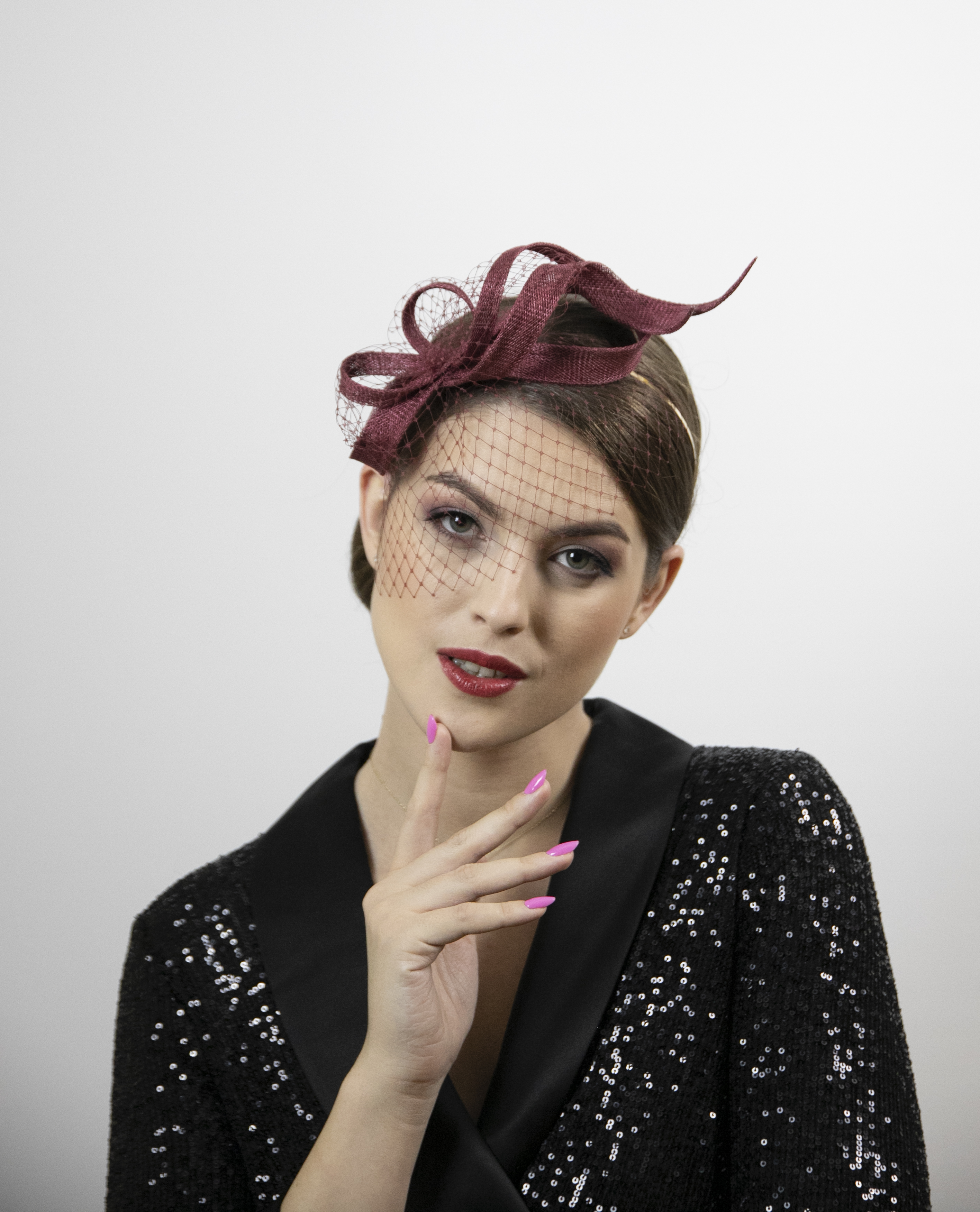 Burgundy red fascinator. Red wine fascinator. - Image 5