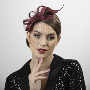 Burgundy red fascinator. Red wine fascinator.