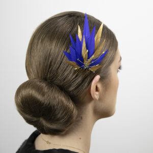 Royal blue and golden feather fascinator