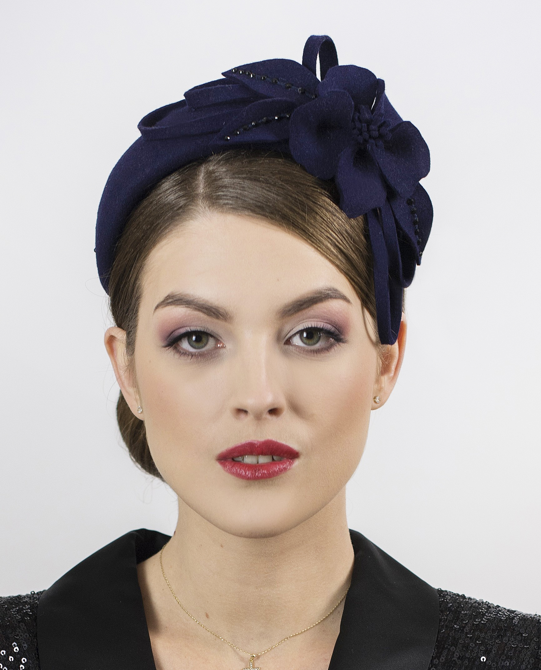 Blue headband hat for women from felt.